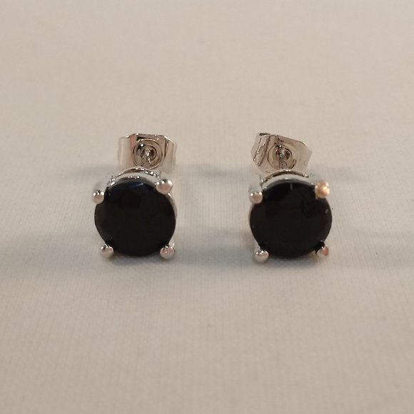 Men's 925 Silver Black Onyx Diamond Zircon Stud Earrings 6mm or .84ctw ea. Gift - Picture 3 of 6